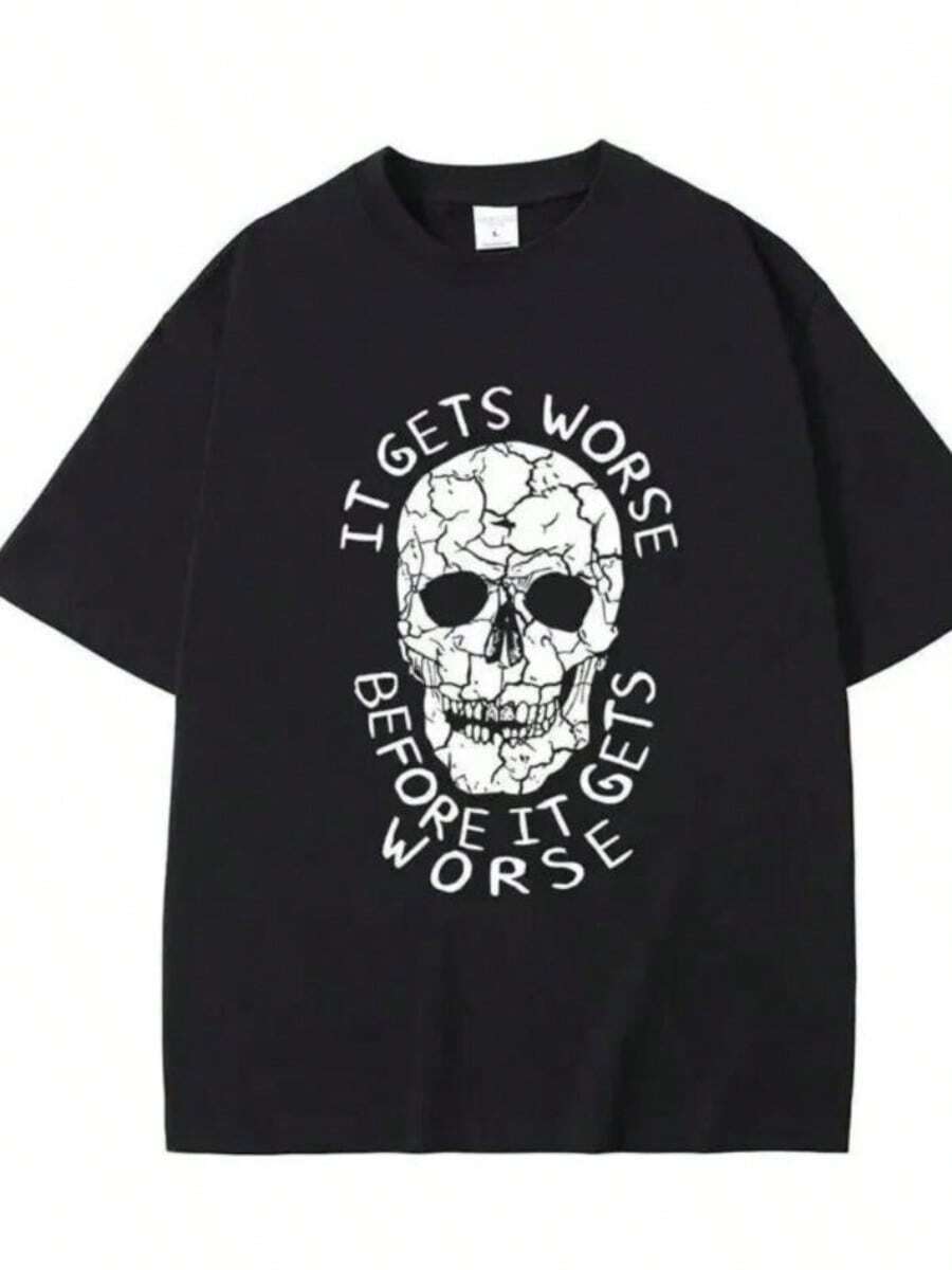 I Am Afraid Of Talking To T-Shirts Hard Skeleton Meme Print Tee T Shirt Oversized Short SLeesve Tshirt - 黑色 - 查看 1