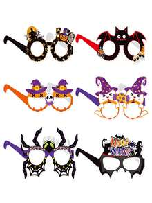 Neue grenzüberschreitende Halloween-Dekoration Papierbrillen, Halloween-Party Spaß Foto-Requisiten, Kürbis- und Spinnenbrillen - 6er-Packung, J-0225 - Übersicht 4