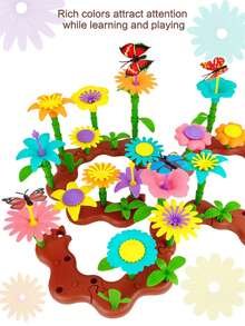 DIY Garden Flower Building Blocks Toy, Colorful Stackable Flower Puzzle Assembly, Creative Handmade Bouquet Assembly Set, Educational Role-Play Interactive Game For Children, Birthday Gift - Multicolor - View 8