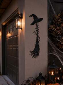 Halloween Waterproof PVC Window Stickers, Vine Witch Hat Magic Broom Silhouette Store Window Glass Removable Decorative Decals - one-size - View 9