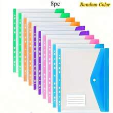 8pcs Horizontal/Vertical Snap Button A4 Large Capacity 11-Hole Loose-Leaf File Bag, Thickened Material, Expandable With Snap + Label Slot, Office Attendance Travel Universal Portable Storage Bag, School Opening Graduation Stationery, Random Color - 8pc - View 2