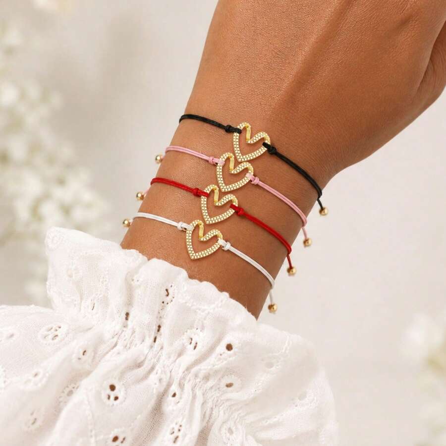 1pc Simple Fashion Heart Pendant Colorful Adjustable Rope For Women - Heart - View 1