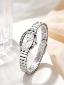 1 PC Retro Oval Women's Jewelry Quartz Watch, Alloy Case, Gold And Silver Alloy Strap, Light Luxury And Simple Commuting Women's Watch - Silver - View 2