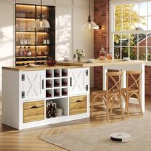Extendable Kitchen Table, Multifunctional Dining Table With Sideboard, 360° Rotating Tabletop, Extendable Kitchen Table With Large Storage Space, Wall-Mounted Living Room Cabinet, White - View 3