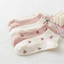 1/5/10 Pairs Cute Strawberry & Rabbit Socks, Simple Breathable Low-Cut Short Socks For Women, Fashion Casual Outdoor - Multicolor - View 2
