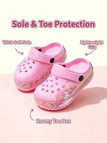 Girls Children LED Light-Up Unicorn Clogs, Rainbow Flashing Slip-On Beach Shoes, Breathable Perforated Clogs, DIY Clogs - Pink - View 5