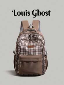 New Multifunctional Plaid Backpack Large Capacity School Bag Laptop Bag. Spacious Main Compartment, Can Accommodate Laptop; Internal Multi-Layer Compartments + External Dual Side Pockets + Front Zipper Pocket, Organized Storage, Convenient Access. Suitable For Students Attending Classes, Commuting, Daily Work Travel, Weekend Short Trips, Casual Shopping. - Multicolor - View 10