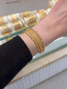 5Pcs 21K Gold Stackable Bangle Set Non-Fading Geometric Arabian Jewelry, Luxury Gold Substitute, Perfect For Daily Wear, Party & Gift - 01 - View 5
