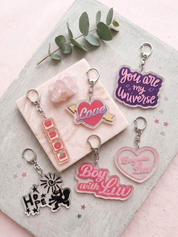 6pcs Acrylic Keychains, You Are My Universe, Boy With Luv B-T-S, K-Pop Friendship Bag Charms, Tour Merchandise, Concert Essentials, Tour Must-Haves, Fan Support Items, Fan Freebies, Perfect Decoration For Concert Bags, ARMY Fan Perfect Gift, Party Favors