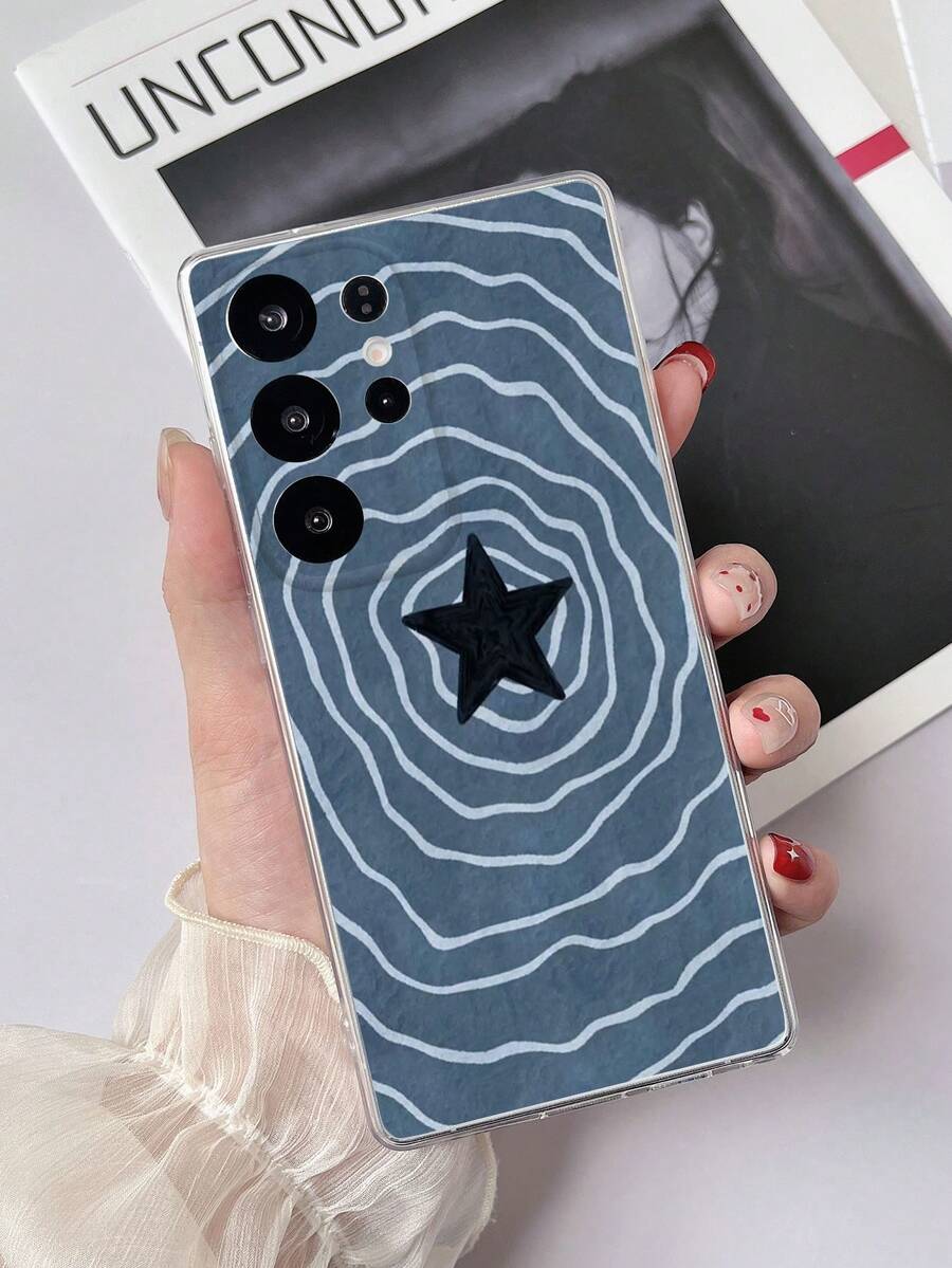 1件透明TPU防摔彩繪不對稱條紋星星元素圖案手機殼,適用於 Galaxy S23 Ultra/A14/A24 Android手機 Note12pro/Pixel 8/8 Pro/9 Pro XL Android手機 - 彩色 - 查看 1