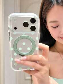 白色波點磁吸 360° 旋轉支架手機殼，適用於 iPhone 17、16 Pro Max、15、14、13，半透明磨砂防摔保護殼，小眾時尚設計 - 彩色 - 查看 3