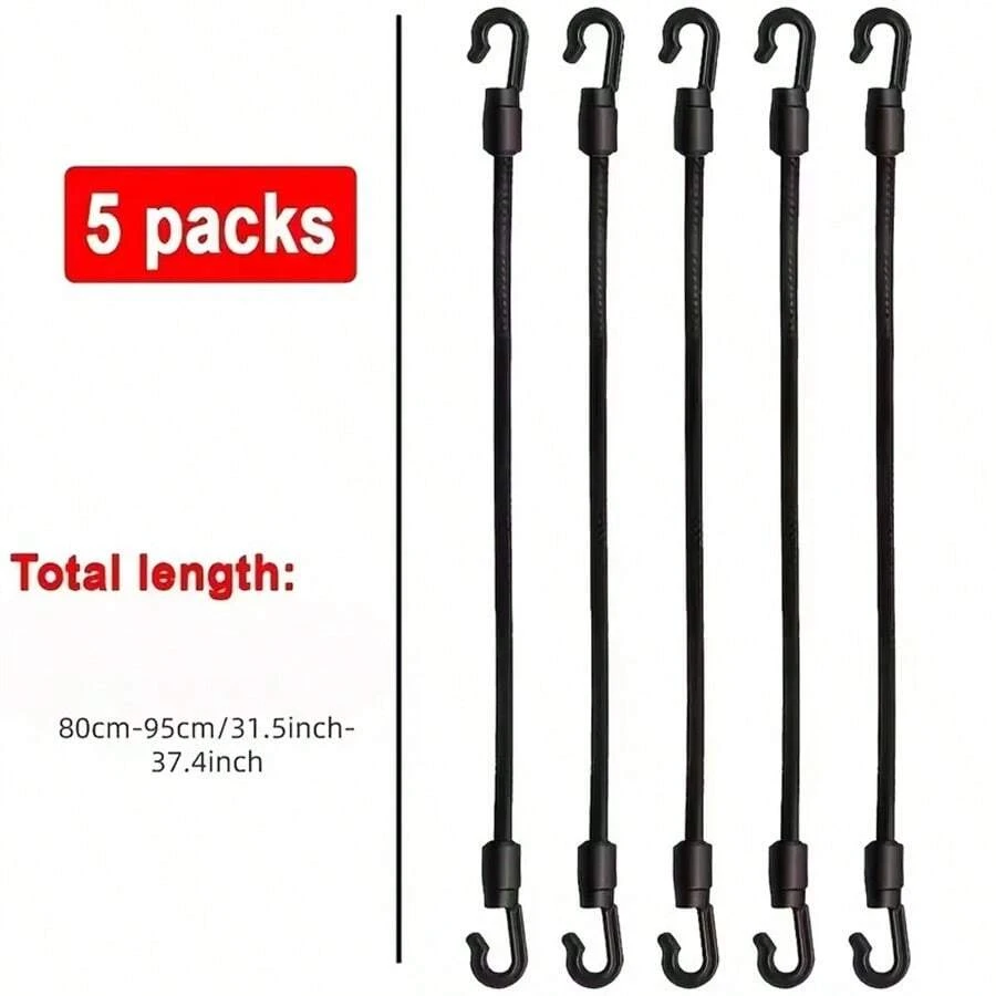 5 Heavy Duty Elastic Ropes With Hooks And Tension Straps - Adjustable Multi-Function Tie-Downs, Suitable For Home, Travel And Camping Gear, Durable, Plastic Material, Wind-Resistant Folding Design, Suitable For Bicycle/Motorcycle - Black/5pcs - View 1