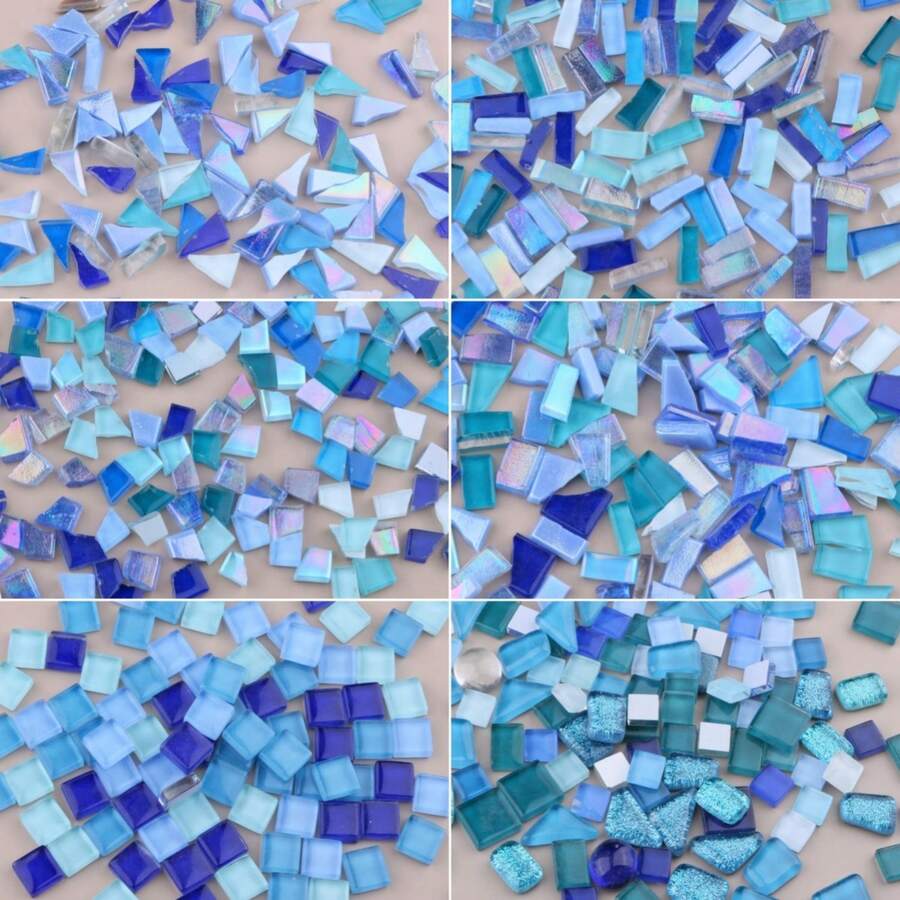 120g Blue Series Glass Mosaic Tiles - Square Trapezium Triangle Irregular-Shaped Premium Craft Decorative Pieces For Creative Art, Painting, Handmade Jewelry, And DIY Projects