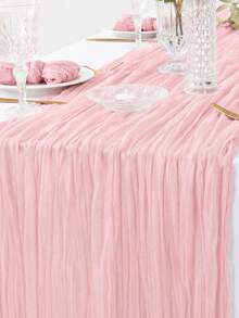 1/2/6/12pcs Light Pink Pleated Table Runner, Festive Birthday Decor Wedding Decor Holiday Home Decor Party Room Table Decoration Table Cloth,Birthday Decor Wedding Decor,  Party Favor, Babe Shower Party Decor, Gender Reveal Party Decor - Gray Pink - View 2