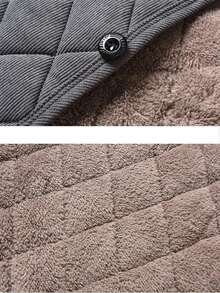 Women's Gray Diamond Quilted Jacket, Stand Collar Button Front Coat With Patch Pockets And Soft Fleece Lining, Casual Daily Wear - Grey - View 10