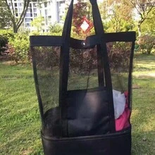 夏季海灘網格托特包，附保溫隔層，大容量野餐游泳旅行包 - A - 查看 2