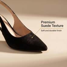 Women's Black Suede Pointed Toe Stiletto Heel Slingback Pumps With Metal Buckle, Elegant High Heels Suitable For Daily, Office, Party, Closed Toe Backless Sandals - Black - View 4