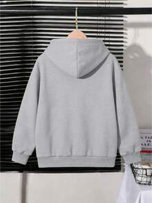 Girls' "NEW YORK" Print Hooded Zip-Up Sweatshirt, Casual Long Sleeve Jacket, Comfortable And Soft Fabric, Suitable For Autumn/Winter Daily Wear - Grey - View 3