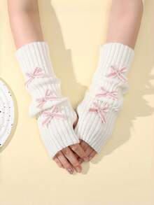 6pcs Bowknot Knitted Warm Arm Warmers, Autumn/Winter College Style Y2K Mid-Length Stacked Sleeve Fingerless Arm Covers - Bow-tie Style - View 1
