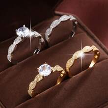 1 buah Set Cincin Berlian Perak Berpilin Romantis untuk Pasangan, Cincin Jari Dekoratif Niche - JZ22202 - View 5