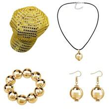 70s Disco Women's Shiny Sequin Hat & Necklace Set, Halloween New Style Casual Versatile - Multicolor - View 12