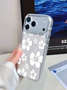 1pc Metal Transparent White Floral Pattern Phone Case, Personalized Protective Shell Compatible With IPhone 16 Pro Max/17/16/15/14/13/12/11/Air - Multicolor - View 4