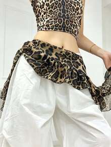 1pc Leopard Print Scarf Hip Wrap Jazz Dance Waist Accessory Mesh Layered Waist Belt Sexy Leopard Waist Sash - Multicolor - View 2