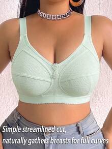 Plus Size Women's Floral Print Patchwork Wireless Bra, Breathable Anti-Slip Push-Up With High Support, Seamless For Daily Wear And Various Occasions - Mint Green - View 2