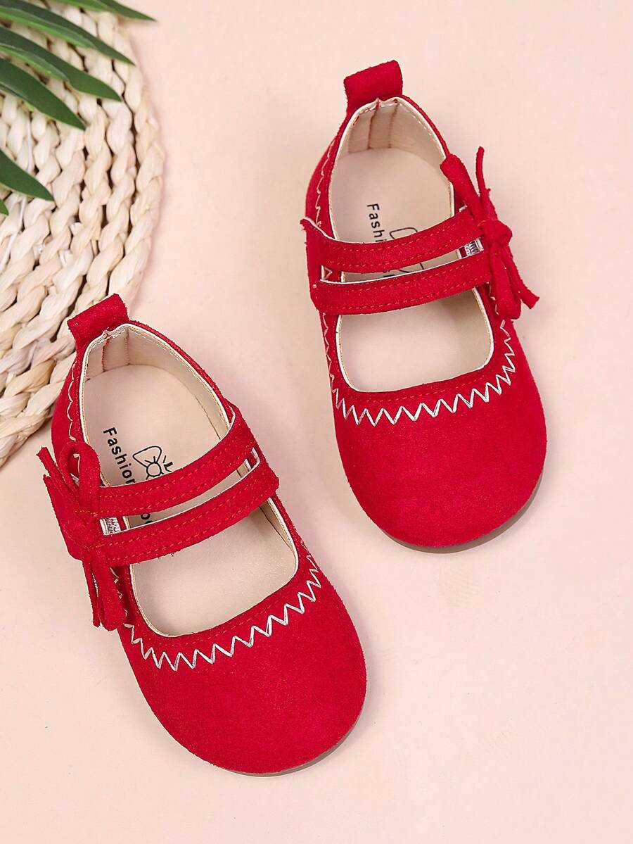 1 Pair Girls Bow Round Toe Comfortable Fashionable Princess Style Flat Shoes Suitable For Spring And Autumn - Red - View 1