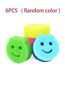 1/3/6pcs Cute Smiling Face Dishwashing Sponges, High Absorbency Reusable Kitchen Cleaning Sponges, Suitable For Cleaning Dishes, Pots And Sinks, Also Suitable For Bathroom And Daily Home Cleaning, Essential Kitchen Accessory - Multicolor - View 9