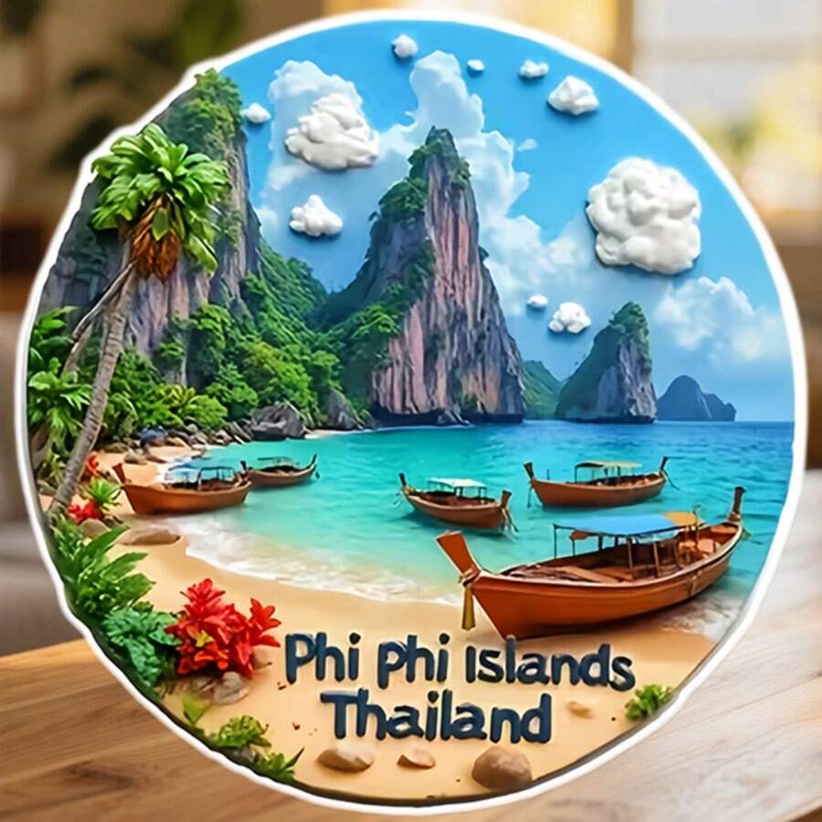 Phi Phi Islands Longtail Boat Limestone Cliffs And Hidden Lagoon Blue Magnet Where The Andaman Sea Keeps Its Secret Shores Keepsake For All Metal Surfaces Throughout The Home - A - View 1