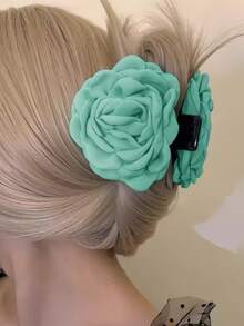 1pc Women's Solid Color Fabric Large Multi-Layer Rose Hair Clip, Elegant Oversized Hair Clip, Fashionable Sweet Style, Suitable For Campus, Party, Dance, Daily Wear - Black - View 7