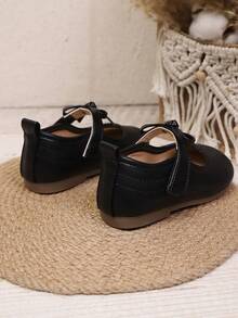 1 Pair Girls Bow Knot Hook & Loop Comfortable Soft Sole Minimalist Fashion Flat Shoes Suitable For Spring And Autumn - Black - View 5