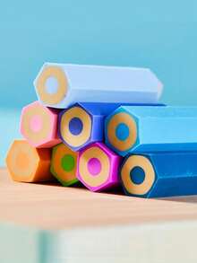 8pcs Creative Hexagon Rainbow Pencil Shaped Erasers, Soft And Easy To Erase, High Quality Pencil Erasers - Multiple Styles - View 8