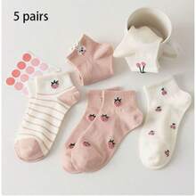 1/5/10 Pairs Cute Strawberry & Rabbit Socks, Simple Breathable Low-Cut Short Socks For Women, Fashion Casual Outdoor - Multicolor - View 14