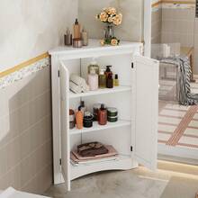 Gray Corner Bathroom Cabinet - 2-Door Freestanding Triangular Cabinet With 3 Shelves, High-Quality MDF Board With Painted Finish, Space-Saving For Bathroom, Kitchen, Living Room (61.5 X 80) - White + MDF + MDF - View 4