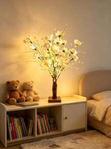 1pc 60CM Poppy Azalea Tree Light, 24 LED Warm White, 3-Section 5 AA Battery Box & USB Dual Power, Artificial Flower Tree Ambient Light, Girly Bedroom Desk Wedding Valentine's Day Proposal Party Homestay Live Stream Background Decor Ornament - Yellow - View 9