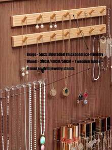 This Wooden Jewelry Display Rack Features Gold-Plated Non-Slip Hooks, Suitable For Room Decoration, Weddings, Jewelry Storage, Jewelry Store Display And Jewelry Showroom Wall Decoration. - Beige - View 3