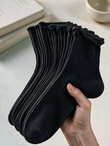 1/5 Pairs Women's Sweet Black Ruffle Soft Knit Stackable Mid-Calf Socks, Suitable For Daily Commute Wear - Black - View 3