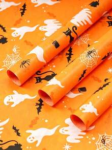 10/20/25/50 Sheets Orange Ghost Cat Pattern Tissue Paper, Suitable For DIY Crafts, Party Gifts, Halloween, Bouquet Wrapping, Clothing Packaging And Birthday Gift Decoration - Orange Ghost Cat - View 3