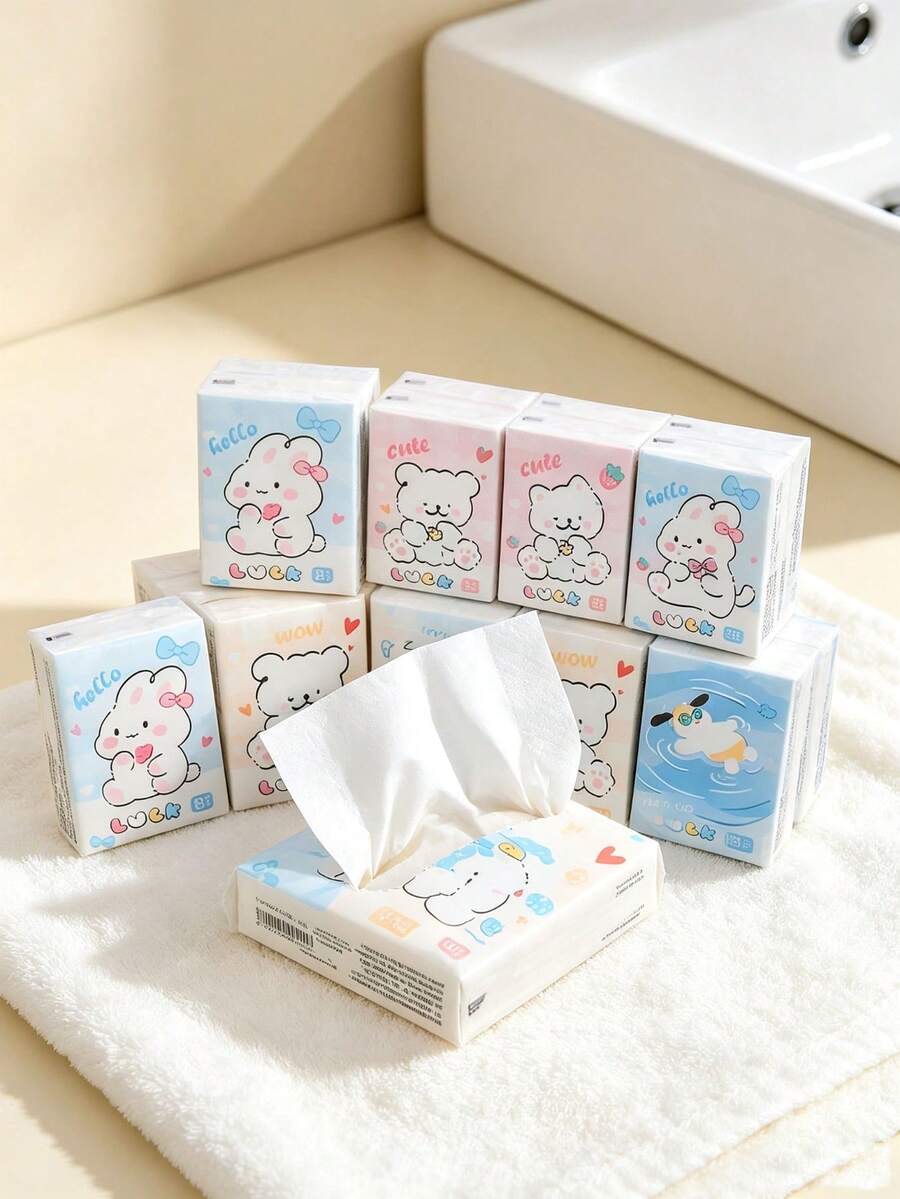 8pcs/Pack-Mini Portable Pocket Tissue Handkerchief Paper For Easy Carrying-Two Kinds Of Packages Come With Random - Multicolor - View 1
