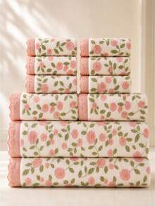 Juego de 10 piezas/4 piezas de toallas de felpa de coral con encaje rosa (ligeras y delgadas) ultra suaves absorbentes amigables con la piel sin pelusa de secado rápido toallas de mano para piscina al aire libre para adultos parejas uso diario en el hogar toallas para lavar la cara baño manos toallas para secar el cabello para hombres y mujeres paquete familiar mejor regalo para la pareja - Rosa - Ver 10