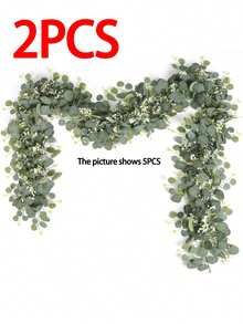 1/2/50pcs Artificial Eucalyptus Garland With White Flowers, 5.9ft/180cm Silver Leaf Eucalyptus & Baby's Breath Wreath, Faux Greenery Vine For Wedding, Party, Fireplace Mantel, Table Runner, Home Decor, Office Decor, Summer Decoration - Apple Leaf Cane-green - View 9