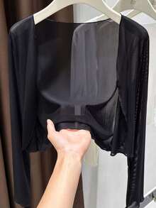 1pc Plus Size Ice Silk Camisole Thin Tulle Shawl Sun Protection Outerwear Cover Up Ruffle Mesh Cover-Up Jacket - Multicolor - View 9
