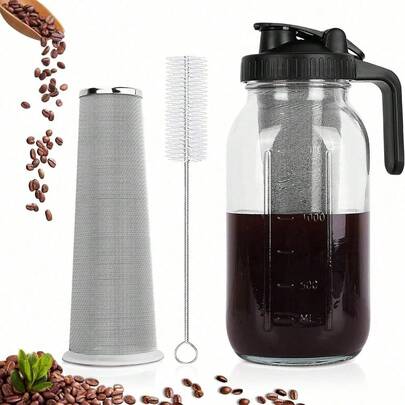 64OZ Cold Brew Coffee Maker With Filter, Aesthetic Airtight Iced Coffee Pitcher & Fridge Cold Water Pot, Perfect Breakfast Gift With Cleaning Tool