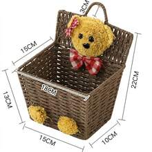 1pc Woven Rope Storage Basket, Teddy Bear Toy Storage Bin, Bedroom Decor Laundry Basket, Rectangular Handmade Plush Bow Handle, Wicker Brown Home Storage Bucket, Gift - Multicolor - View 8