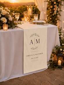 Personalized Wedding Tablecloth, Printed With Name And Date Table Runner, Suitable For Wedding Reception Decoration, Bohemian Garden Style, Rustic Bridal Shower Decor - Multicolor - View 6