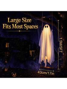 1pc Halloween Outdoor Decoration - 5ft Large Hanging Swing Ghost With Remote Control Light String And Upgraded Bed Sheet, Scary Ghost Halloween Party Decor, Suitable For Trees, Porch, Yard, Garden, Lawn - View 3