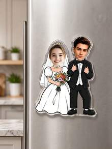 Custom Photo Bride Groom Acrylic Fridge Magnet, Couple Portrait. Personalized Wedding Keepsake Decor, Ideal Bridal Shower Engagement Kitchen Ornament. - Multicolor - View 3