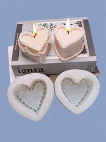 1 Heart-Shaped Silicone Mold, Reusable 3D Cream Cake Shaped Candle Mold, Gypsum Silicone Mold, Commemorative Candle Mold, Resin Mold. Suitable For Making Handmade Soap, Plaster, And Candles. Suitable For Occasions Such As Christmas And Birthdays. - White - View 6
